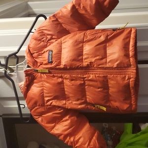 EUC $68 2T Down Baby Jacket with Hood, Patagonia, Pink/Orange - it is Coral